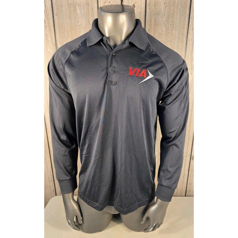 Via Metropolitan Transit Bus Driver Polo Shirt Long Sleeve Gray San Antonio XL